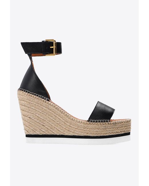 See By Chloé Black Glyn 110 Leather Wedge Sandals