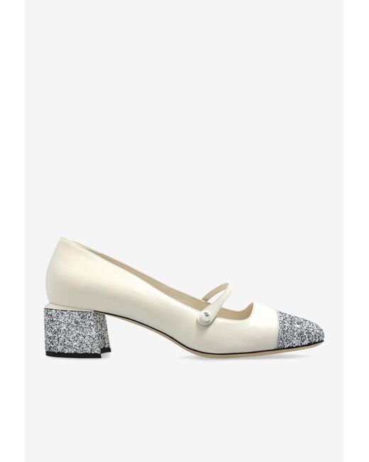 Jimmy Choo White Elisa 45 Glittered Leather Pumps
