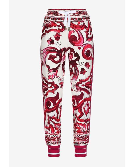 Dolce & Gabbana Red Majolica Print Track Pants