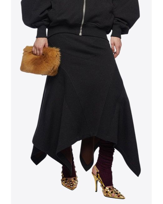 The Attico Black Asymmetric Midi Skirt