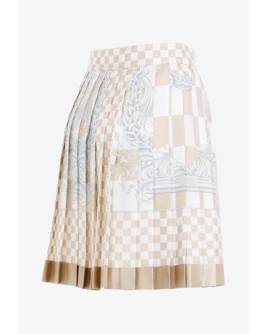 Versace White Damier Print Pleated Mini Skirt