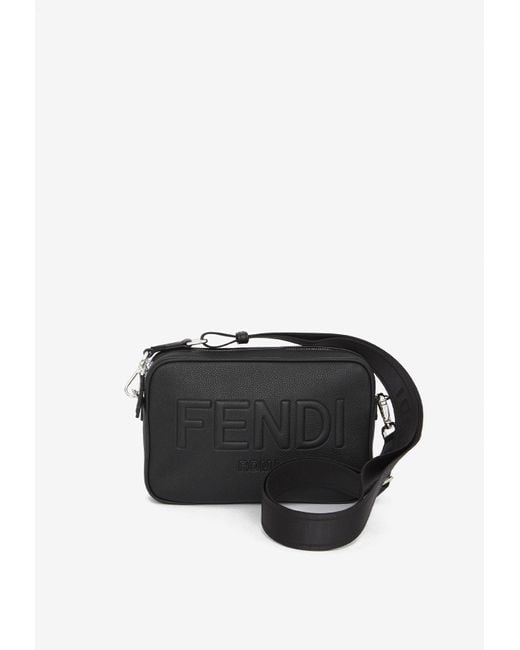 Fendi Logo Embossed Shoulder Bag In Calf Leather in Black for Men | Lyst