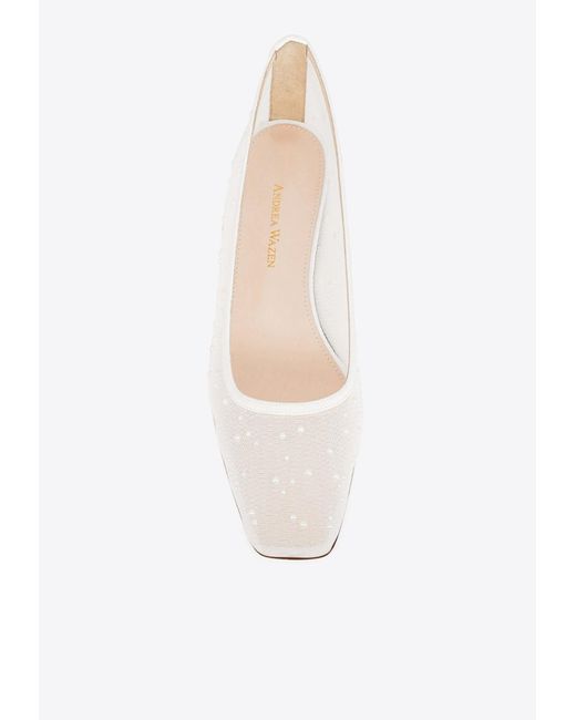 Andrea Wazen White Julie Mesh Glitz Ballet Flats