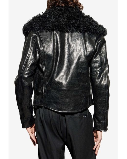 Alexander McQueen Black Shearling Leather Jacket for men