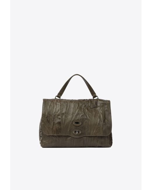 Zanellato Green Medium Postina Plisse Leather Shoulder Bag