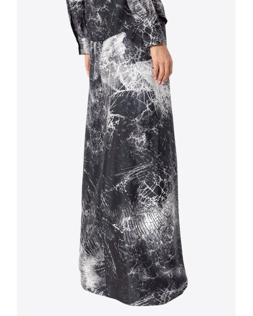 Alexander McQueen Black Smashed Screen Print Silk Maxi Skirt With High Slits