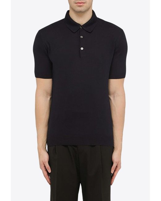 Zegna Black Logo Embroidered Polo T-Shirt for men