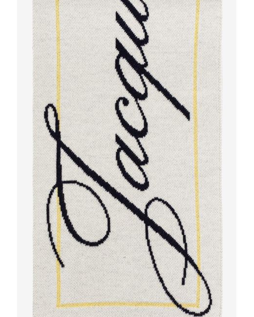 Jacquemus Metallic Logo Print Fringe Wool Scarf