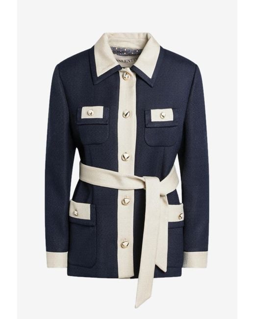 Valentino Blue Caban Belted Short Coat