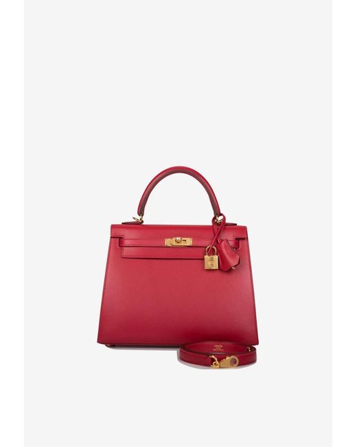 Herm s Kelly 25 In Rouge Vif Tadelakt Leather With Gold Hardware