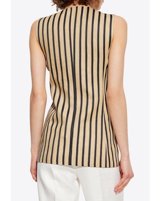 Max Mara White Striped Linen Blend Vest
