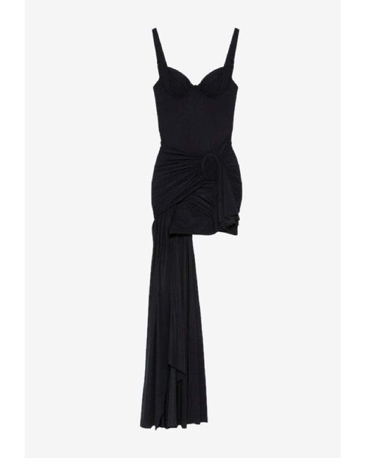 mini a line black dress Bow-Detail Plunge-Neck A-Line Mini Dress in Black - 4