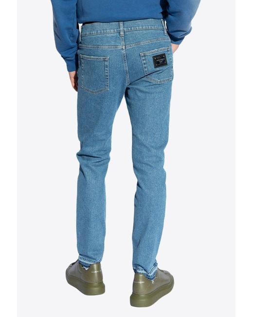 Dolce & Gabbana Blue Logo-Plate Slim Jeans for men