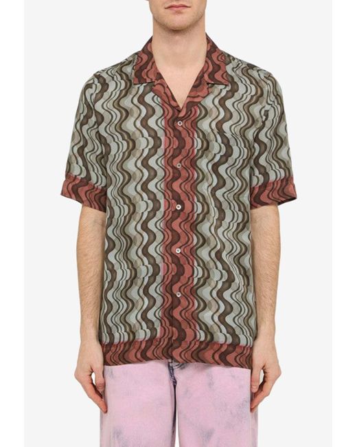 Dries Van Noten Multicolor Wavy Pattern Short-Sleeved Shirt for men