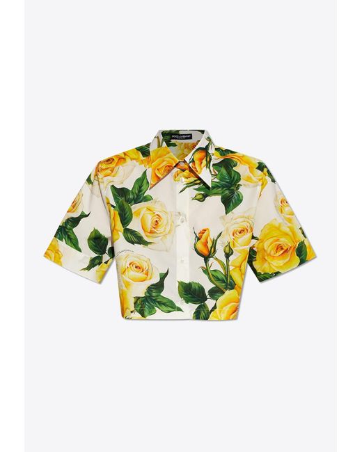 Dolce & Gabbana Metallic Rose Print Cropped Shirt