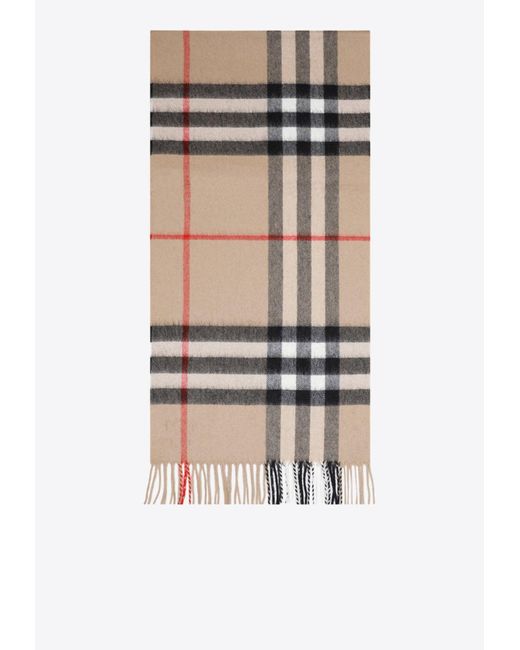 Burberry Natural Fringed Cashmere Check Scarf for men