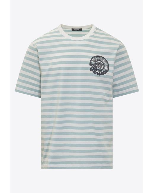 Versace Gray Nautical Stripe Short-Sleeved T-Shirt for men