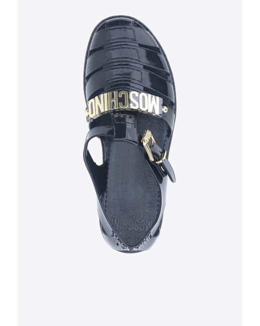 Moschino Black Logo Lettering Jelly Sandals