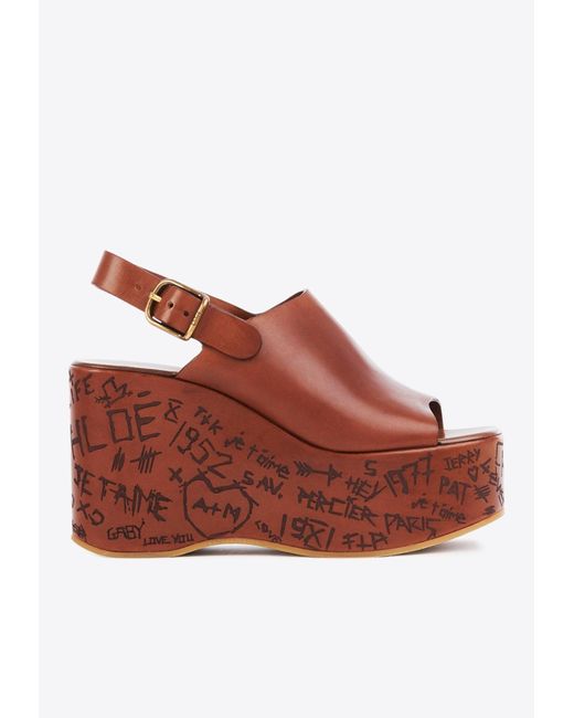 Chloé Brown Maxime 80 Leather Wedge Sandals