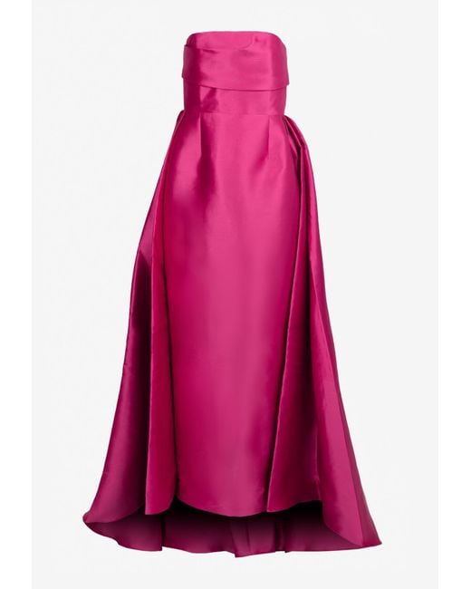 Solace London Pink Tiffany Strapless Faille Maxi Dress
