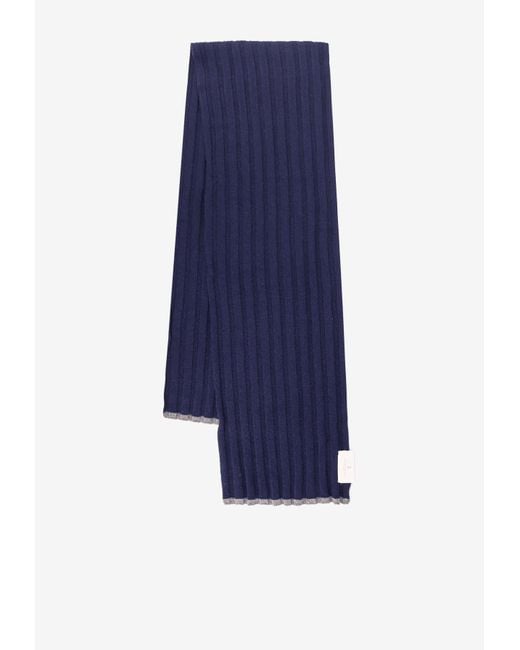Brunello Cucinelli Blue Ribbed Cashmere Scarf for men