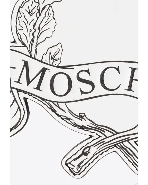 Moschino White Graphic Scroll And Leaf Pattern Leather Keychain for men