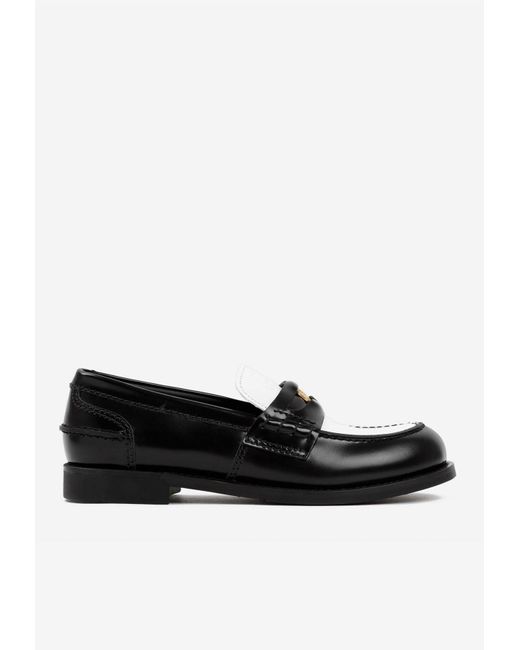Miu Miu Black Penny Loafer In Brushed Leather