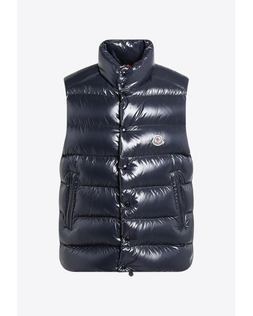 Moncler Blue Logo Patch Shiny Padded Vest for men