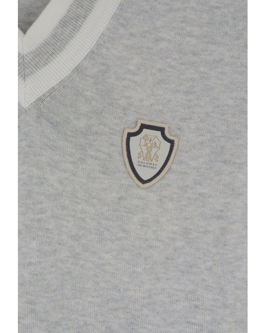 Brunello Cucinelli Gray Logo Patch V-Neck Vest for men