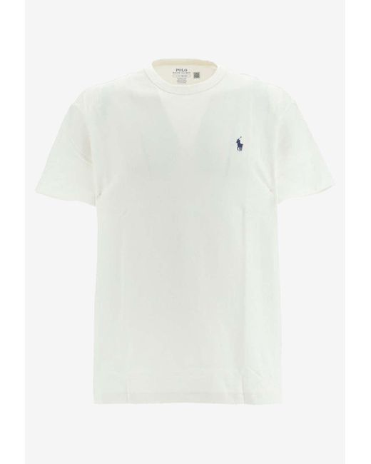 Polo Ralph Lauren White Logo Embroidered Crewneck T-Shirt for men