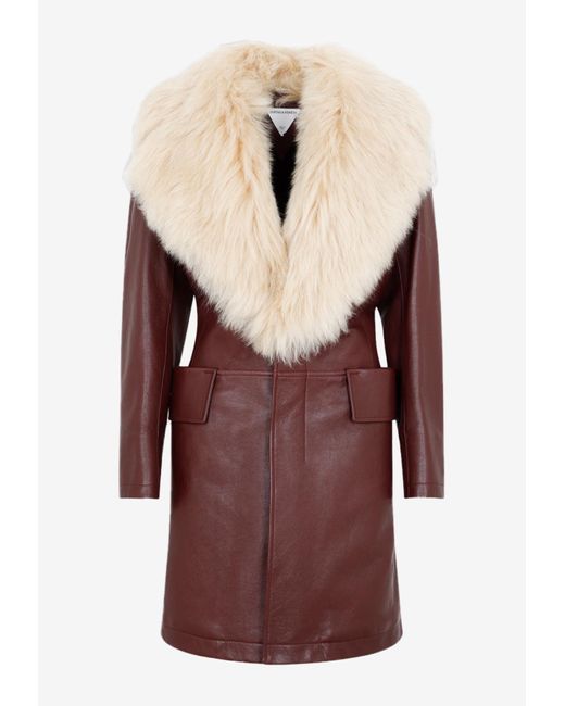 Bottega Veneta Leather Coat With Shearling Fur Collar in Brown | Lyst Canada