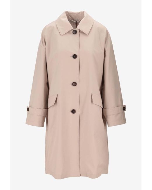 Max Mara Natural Buttoned Trench Coat With Logo-Patch