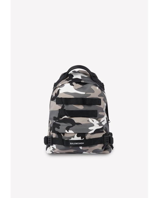 Balenciaga Synthetic Logo Patch Camo Backpack In Nylon in Grey for Men