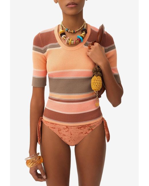 Chloé Orange Striped Ribbed Knit Top