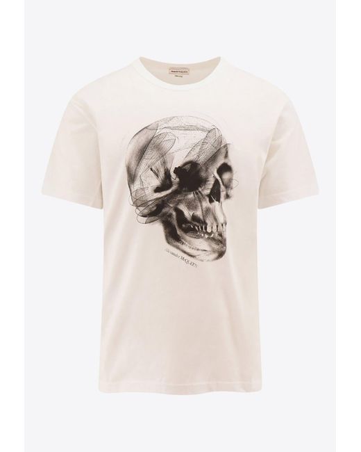 Alexander McQueen Natural Skull Print Crewneck T-Shirt for men