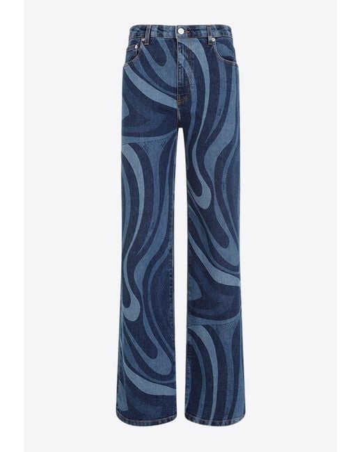 Emilio Pucci Blue Marmo Print Straight Jeans