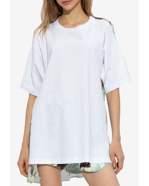 Stella McCartney White Floral Print Paneled T-Shirt