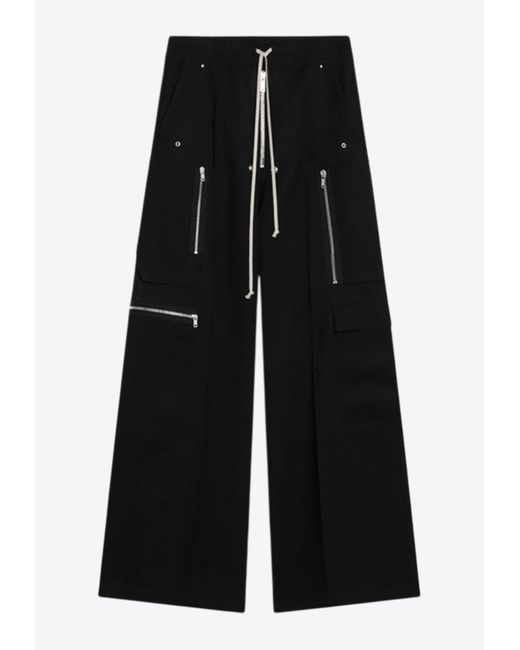 Rick Owens Black Cargobelas Wide-Leg Track Pants for men