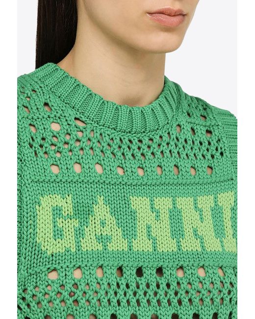 Ganni Green Knitted Logo Sweater Vest
