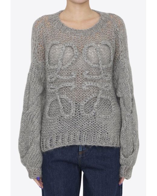 Loewe Gray Anagram Mohair-Blend Knitted Sweater