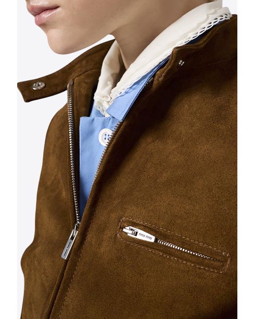 Miu Miu Yellow Suede Zip-Up Jacket