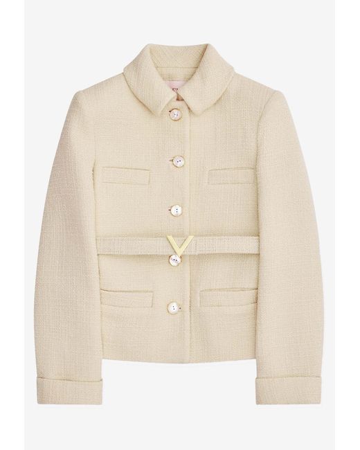 Valentino Natural Wool-Blend Belted Jacket