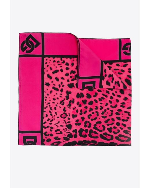 Dolce & Gabbana Pink Leopard Print Silk Scarf
