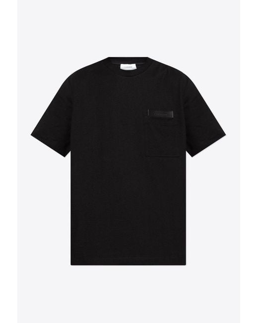 Ferragamo Black Leather Patch T-Shirt for men