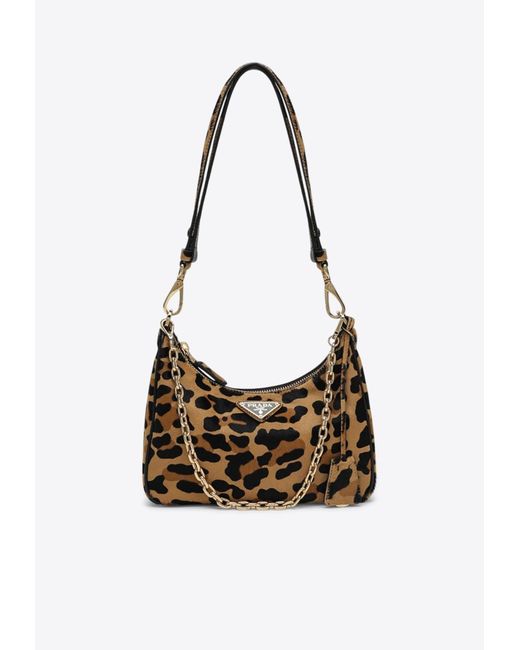 Prada White Mini Re-Edition Leopard Print Shoulder Bag