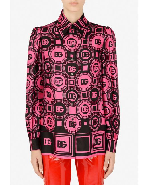 Dolce & Gabbana Dg Print Shirt In Silk in Pink | Lyst UK