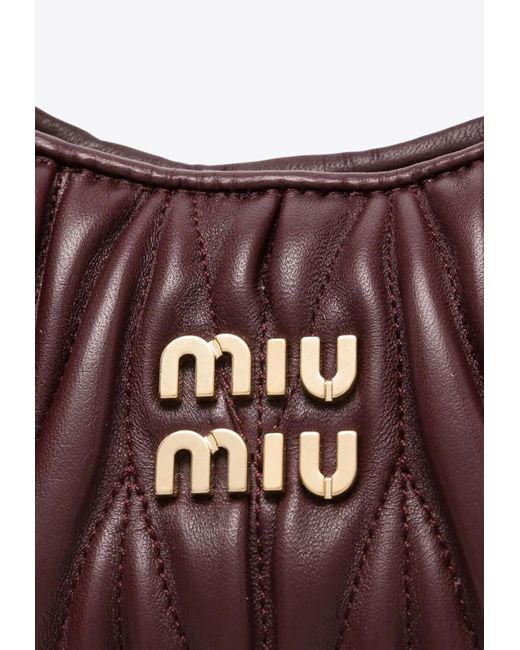 Miu Miu Red Mini Wander Matelassé Leather Hobo Bag