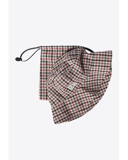 Miu Miu White Gingham Check Bucket Hat With Pouch
