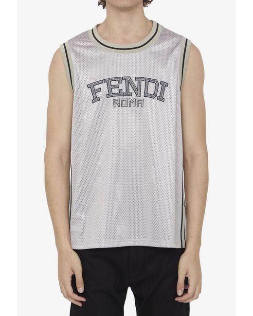 Fendi Gray Tech Mesh Basketball Jersey Top for men