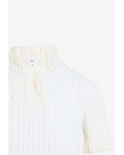 McQueen White Pointelle High-Neck Top